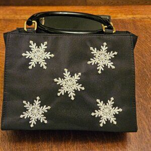 Kim Rogers Holiday Beaded Snowflake Top Handled Bag With Candy Stripe Interior